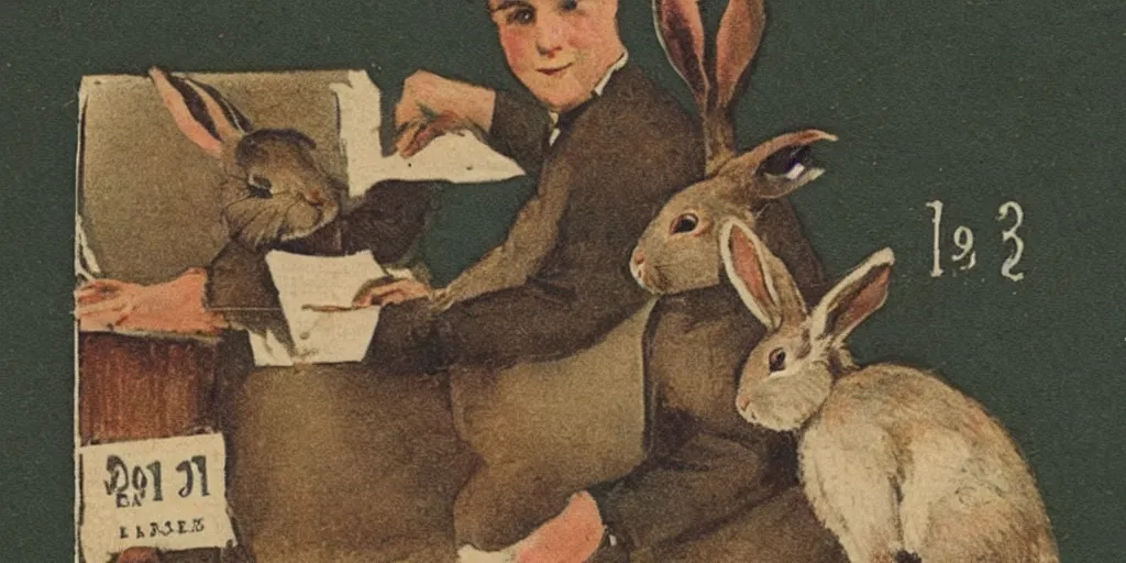 Image similar to a 1 9 1 0 s postcard showing a famous rabbit composer