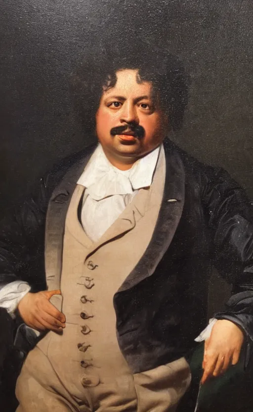 Image similar to Portrait of Alexandre Dumas, oil on canvas, highly detailed, by Delacroix, 8k