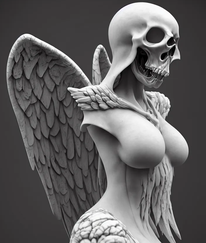Image similar to intricate detail of angel of death, highly detailed, hollow marble, shadows, octane render, marble texture, high detail, warm lighting, volumetric, godrays, vivid, neo - gothic, gothic, character concept design