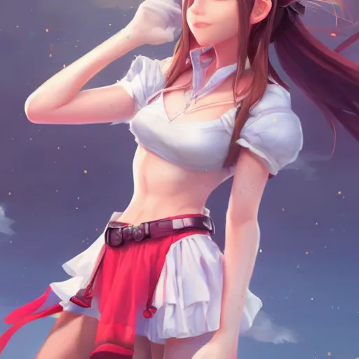 Image similar to head to toe shot of aerith gainsborough by WLOP, rossdraws, Logan Cure, Mingchen Shen, BangkuART, sakimichan, yan gisuka, JeonSeok Lee, zeronis, Chengwei Pan on artstation