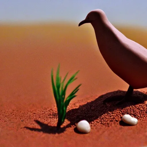 Image similar to claymation of bird in the desert, clay, beautiful close up