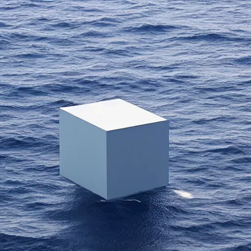 Image similar to A cube in the middle of the sea in the style of Richard Serra