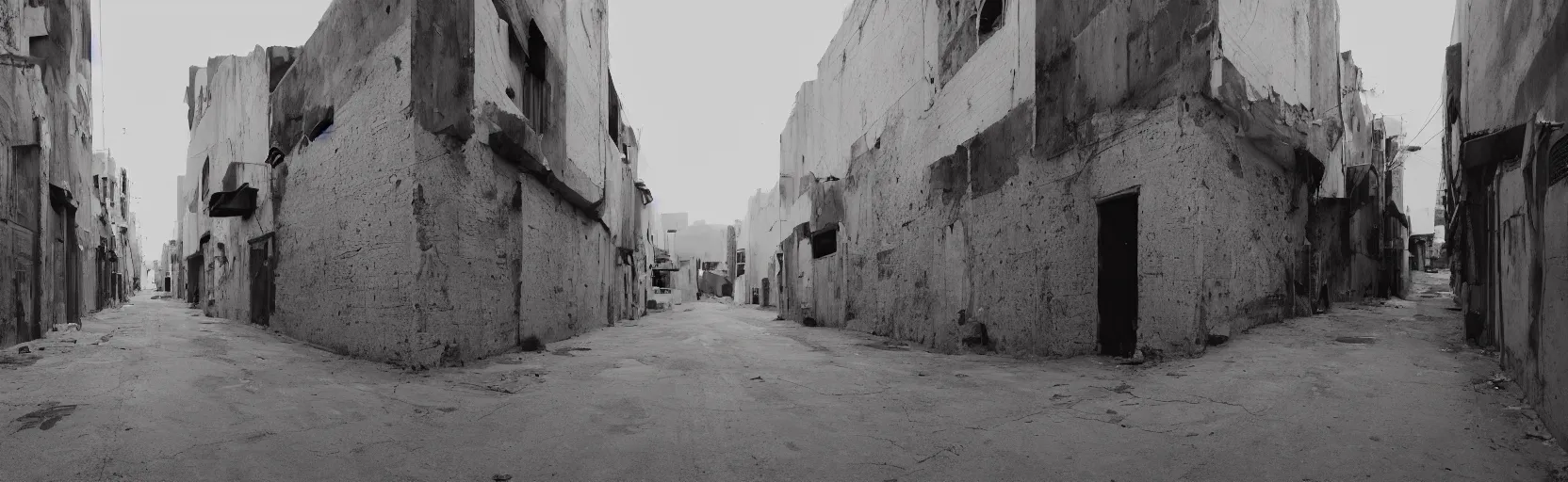 Prompt: wide, empty middle eastern laneway, suitable for hiphop music video background, dusk skies, shot by christopher doyle, beautiful decay, soft light