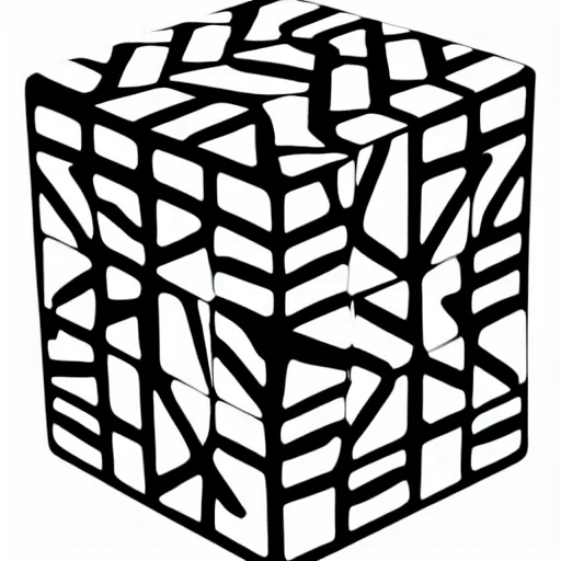 Image similar to rubricks cube, art by mc escher, black and white