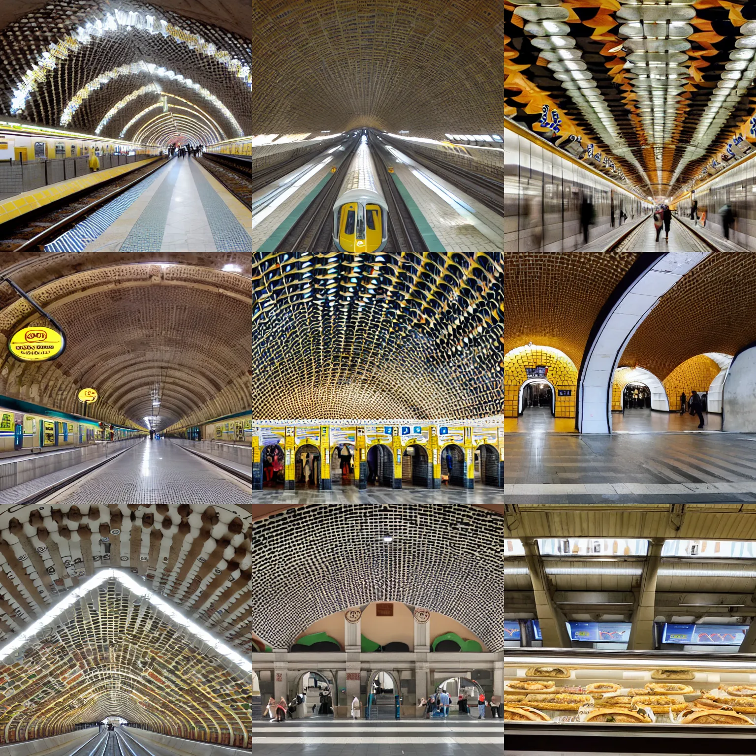 Prompt: Portugal subway station with pasteis de nata