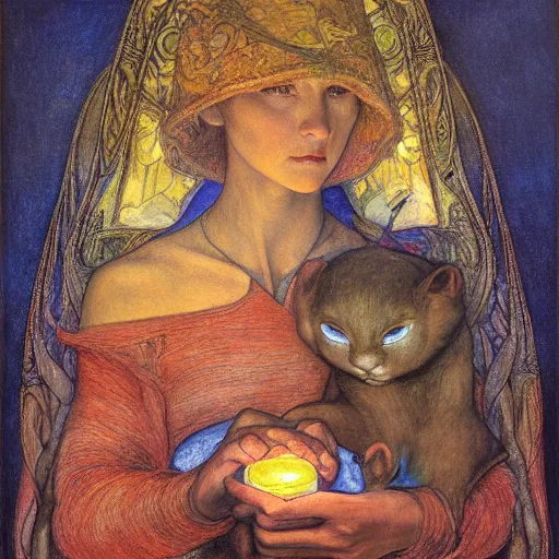 Image similar to the dawn queen with her lantern, by annie swynnerton and diego rivera and elihu vedder, symbolist, dramatic lighting, elaborate geometric ornament, art brut, smooth, sharp focus, extremely detailed, leo and diane dillon, adolf wolfli, soft pastel colors