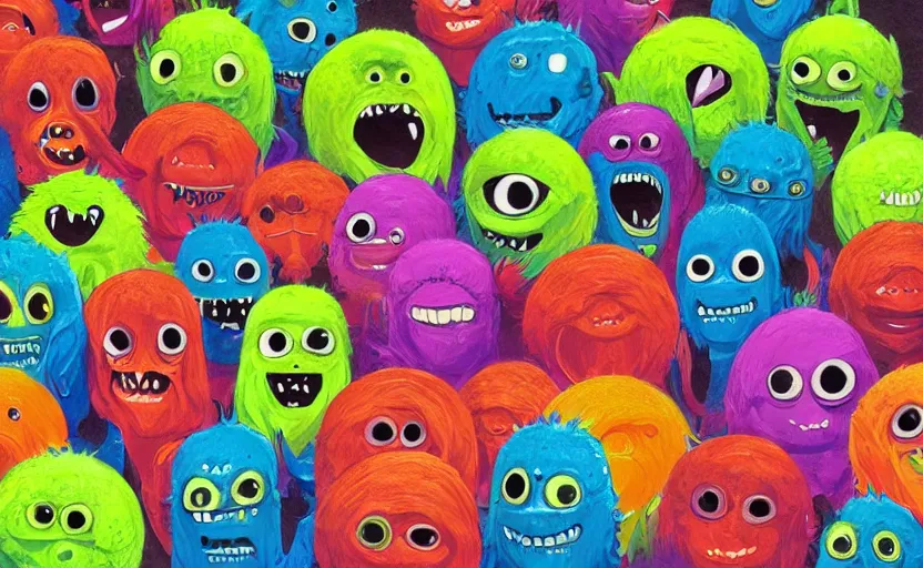 Image similar to an army of differnt tennis ball monsters, colorful, digital art, fantasy, magic, chalk, trending on artstation, ultra detailed, professional illustration by basil gogos