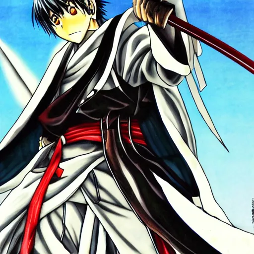 Prompt: anime drifters man large samurai sword night under full moon artist kouta hirano