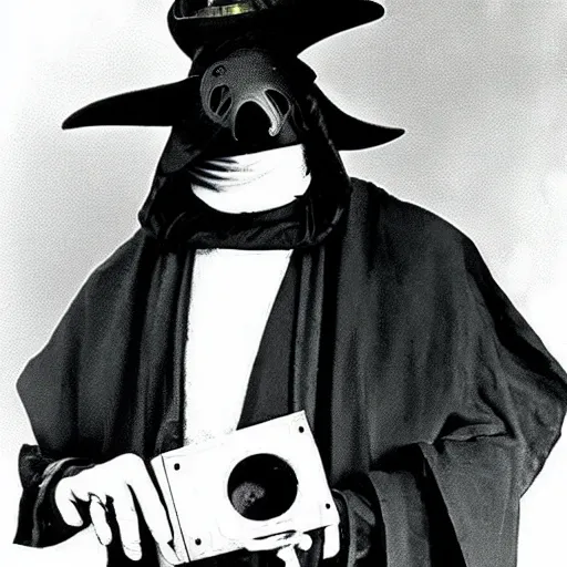 Prompt: plague doctor with tricorder, still from star trek the next generation ( 1 9 8 7 )
