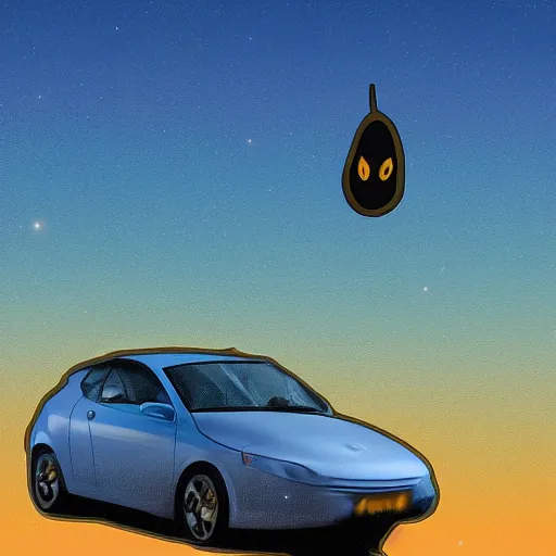 Image similar to a bird dropping a turd on a car, digital art