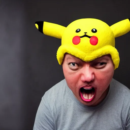 Prompt: angry pikachu with a real person's face