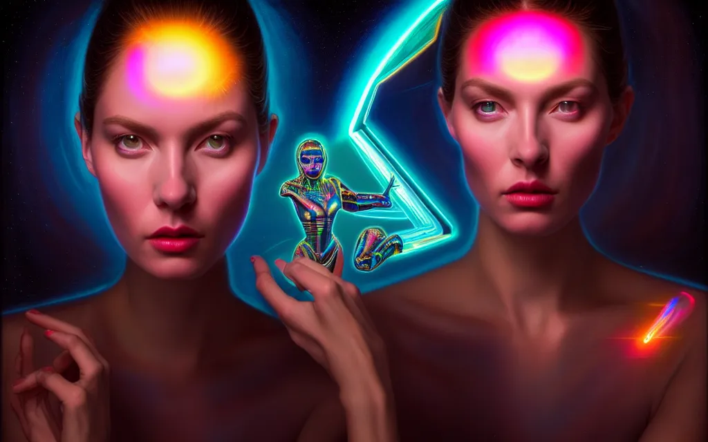 Image similar to beauty woman in holograms of alien artifacts, electrical case display, total recall tech, , ultrarealistic, dramatic lighting, electrical details, high details, 4k, 8k, best, accurate, trending on artstation, artstation, photorealism, ultrarealistic, digital painting, style of Tristan Eaton Stanley Artgerm and Tom Bagshaw, Caravaggio,