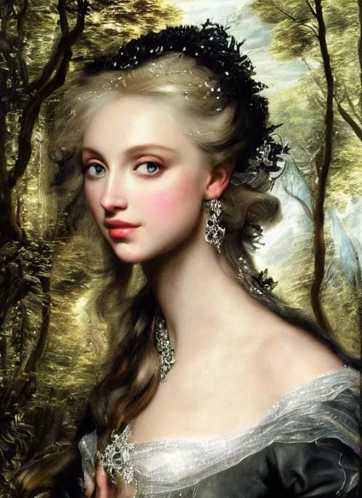 Prompt: Beautiful elsa, Looks like Britney Spears, In the woods, Dramatic, Edge, Good, Infused, Backlight, De-Noise, VFX, insanely detailed and intricate, hypermaximalist, elegant, ornate, hyper realistic, super detailed, by Anthony Van Dyck, by Ivan Shishkin, by John Constable