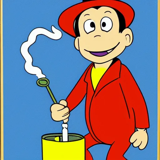 Image similar to curious george smoking a bong