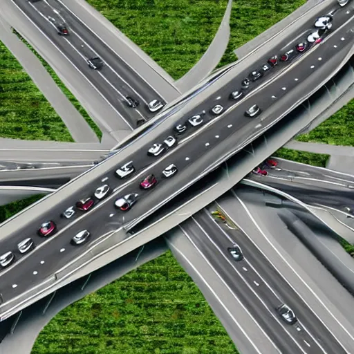 Image similar to multi layer highway interchange, grid lock traffic, infinite freeway,