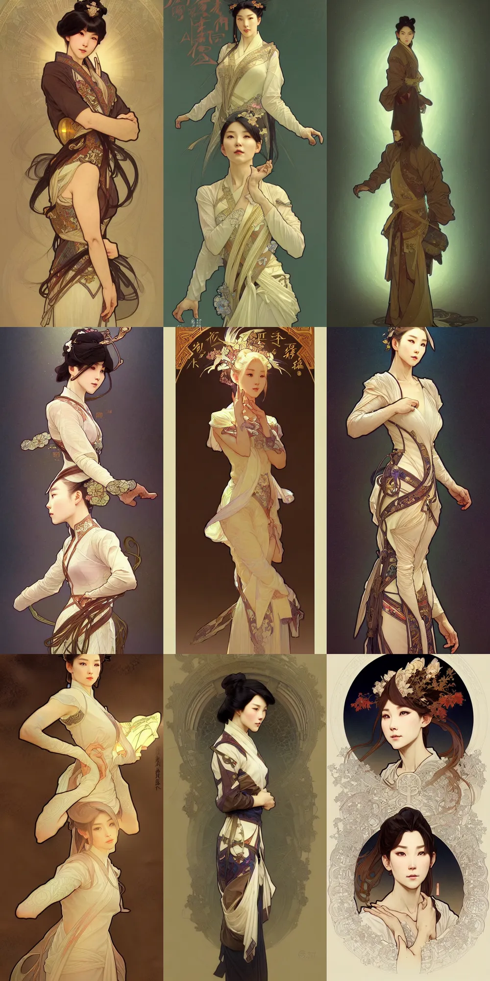 Prompt: a digital concept ar by artgerm and greg rutkowski and alphonse mucha. clear portrait of a lonely attractive elder in uniform of tang dynasty!! tang dynasty book, light effect. hyper detailed, character concept, full body!! t pose!! glowing lights!! intricate, elegant, digital painting, artstation, smooth, sharp focus