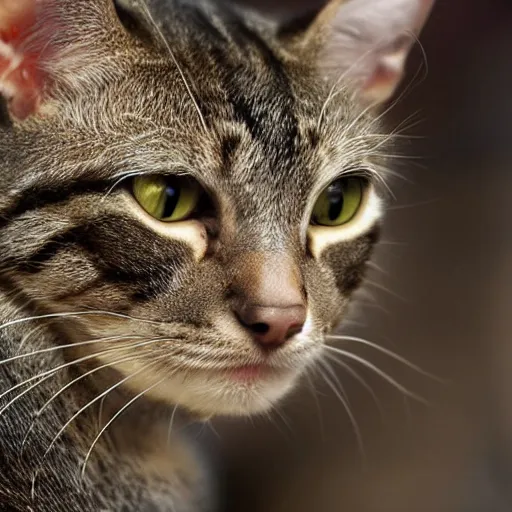 Prompt: closeup of a hissing cat with luxuriant fur, highly detailed photograph