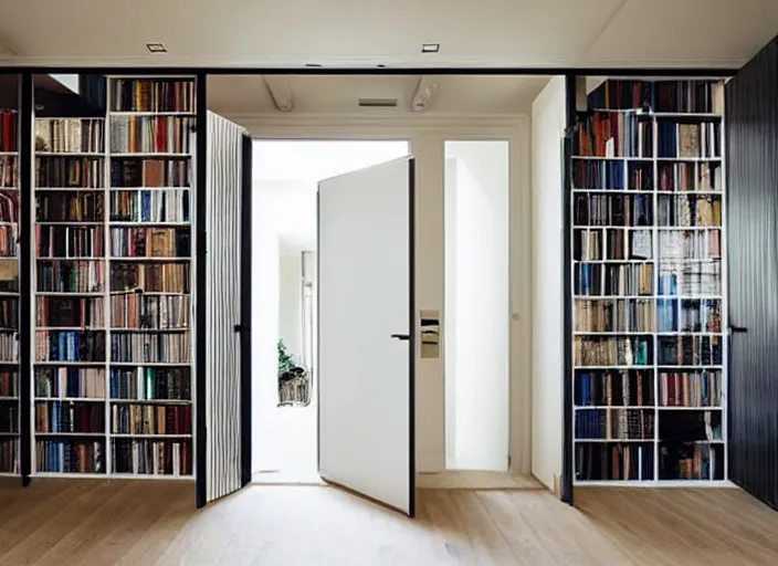 Image similar to a house where every wall is covered with doors, doors everywhere