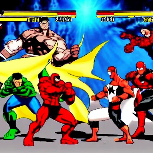Prompt: gameplay still of DC vs Marvel 2d fighting game by capcom for CPS2 Arcade