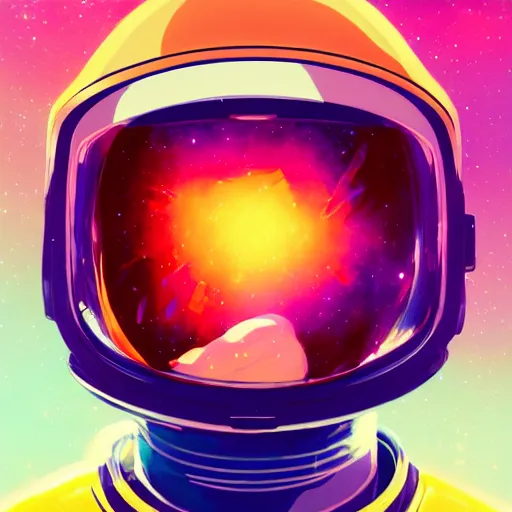 Image similar to fearless bipoc astronaut woman floating in orbit around a colorful exploding nebula, reflections of space beauty in her helmet visor, ambient lighting, 4 k, lois van baarle, ilya kuvshinov, rossdraws, jung gi kim, artstation