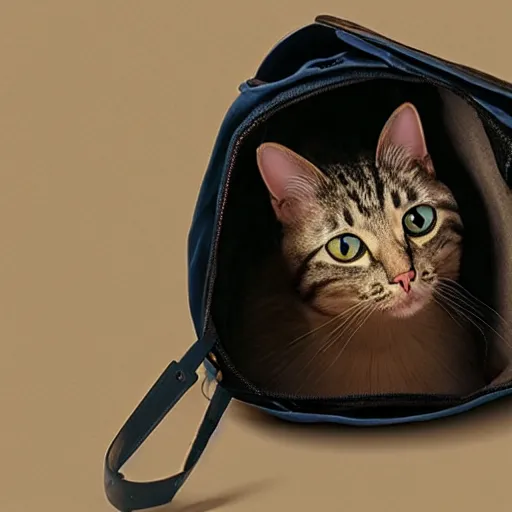 Prompt: cat inside a travel bag sticking its head out painted by matisse