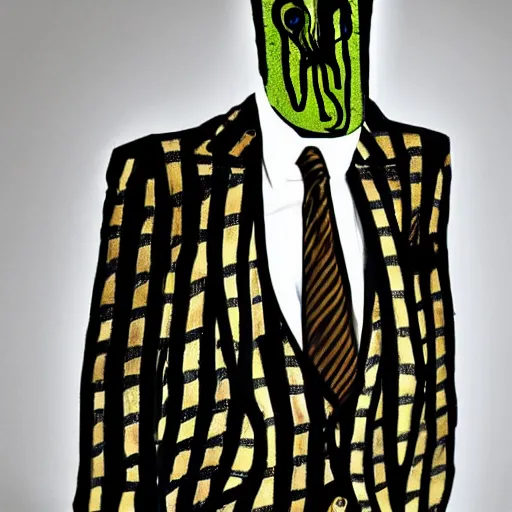 Image similar to a three piece suit inspired by edvard munch's the scream. a three piece suit in the style of the scream. studio lighting