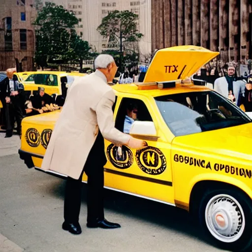 Prompt: george washington opening a taxi car in 1 9 9 0, real life photo, dslr