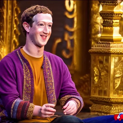 Image similar to Mark Zuckerberg in Aladdin, highly detailed, high quality, HD, 4k, 8k, Canon 300mm, professional photographer, 40mp, lifelike, top-rated, award winning, realistic, sharp, no blur, edited, corrected, trending