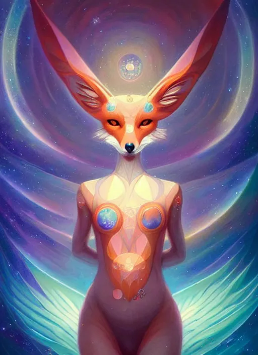 Image similar to symmetry!! virgo the fox!!!! highly detailed, high contrast, light reflection, trippy, nebula, trending on art station by artgem, by peter mohrbacher, by wlop, by ruan jia