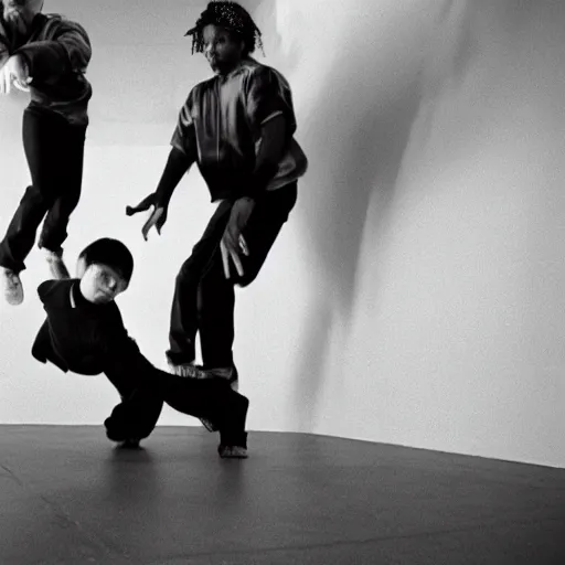 Image similar to Film still of Los Angeles Vice Squad (2012). Thug ninja break dance scene. Sigma 85mm f/8