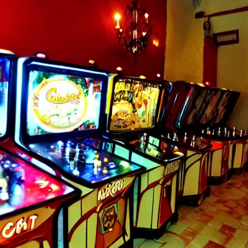 Image similar to restaurant festival in a small town, in the style of python anghelo, the comet, cyclone, pinball machine