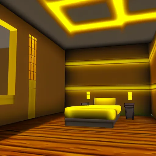 Image similar to rpg maker style bedroom, warm yellow lighting