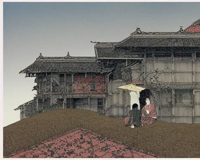 Prompt: matte painting of abandoned house by takato yamamoto