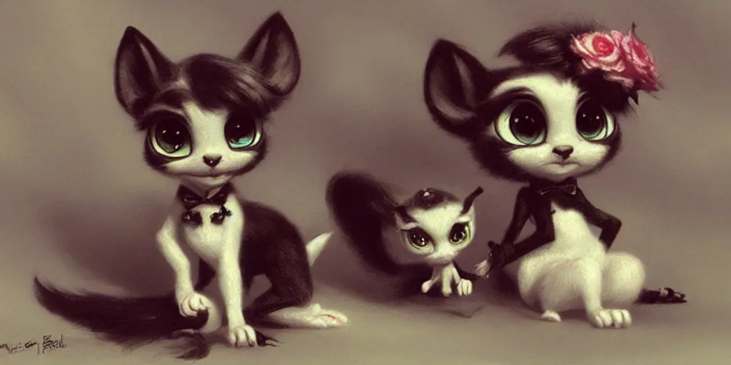 Image similar to 3 d littlest pet shop animal, wearing gothic accessories, spooky,, master painter and art style of noel coypel, art of emile eisman - semenowsky, art of edouard bisson