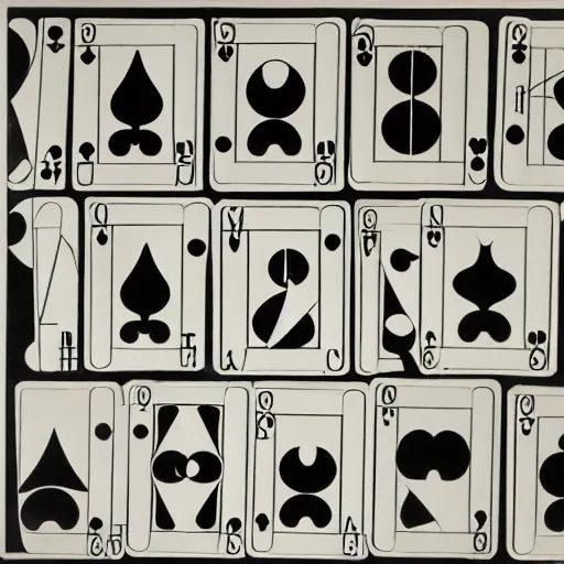 Image similar to a card game, white background, black and white, woodcut, beardsley, aubrey, crepax, guido, moholy - nagy, laszlo, bauhaus, walter gropius, josef albers, oskar schlemmer