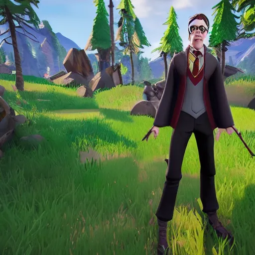 Prompt: Harry Potter as a Fortnite skin, realistic, high quality, 3D rendering,