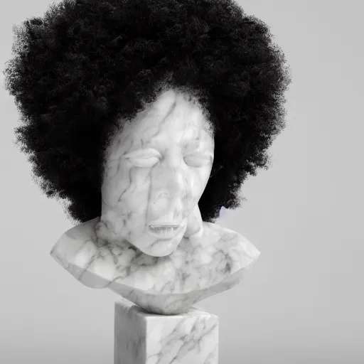 Prompt: a photorealistic all white marble sculpture of a black girl with an afro crying