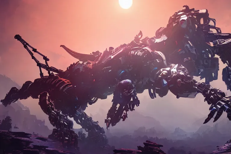 Image similar to strider machine mecha animal beast robot of horizon forbidden west horizon zero dawn bioluminiscence global illumination ray tracing hdr fanart arstation by sung choi and eric pfeiffer and gabriel garza and casper konefal