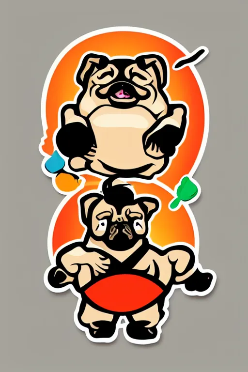 Image similar to Pug that is a sumo wrestler, sticker, colorful, illustration, highly detailed, simple, smooth and clean vector curves, no jagged lines, vector art, smooth