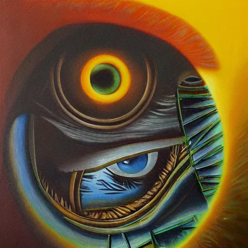 Prompt: a painting of the eyes of the sun by max ernst, high detail, trending on artstation