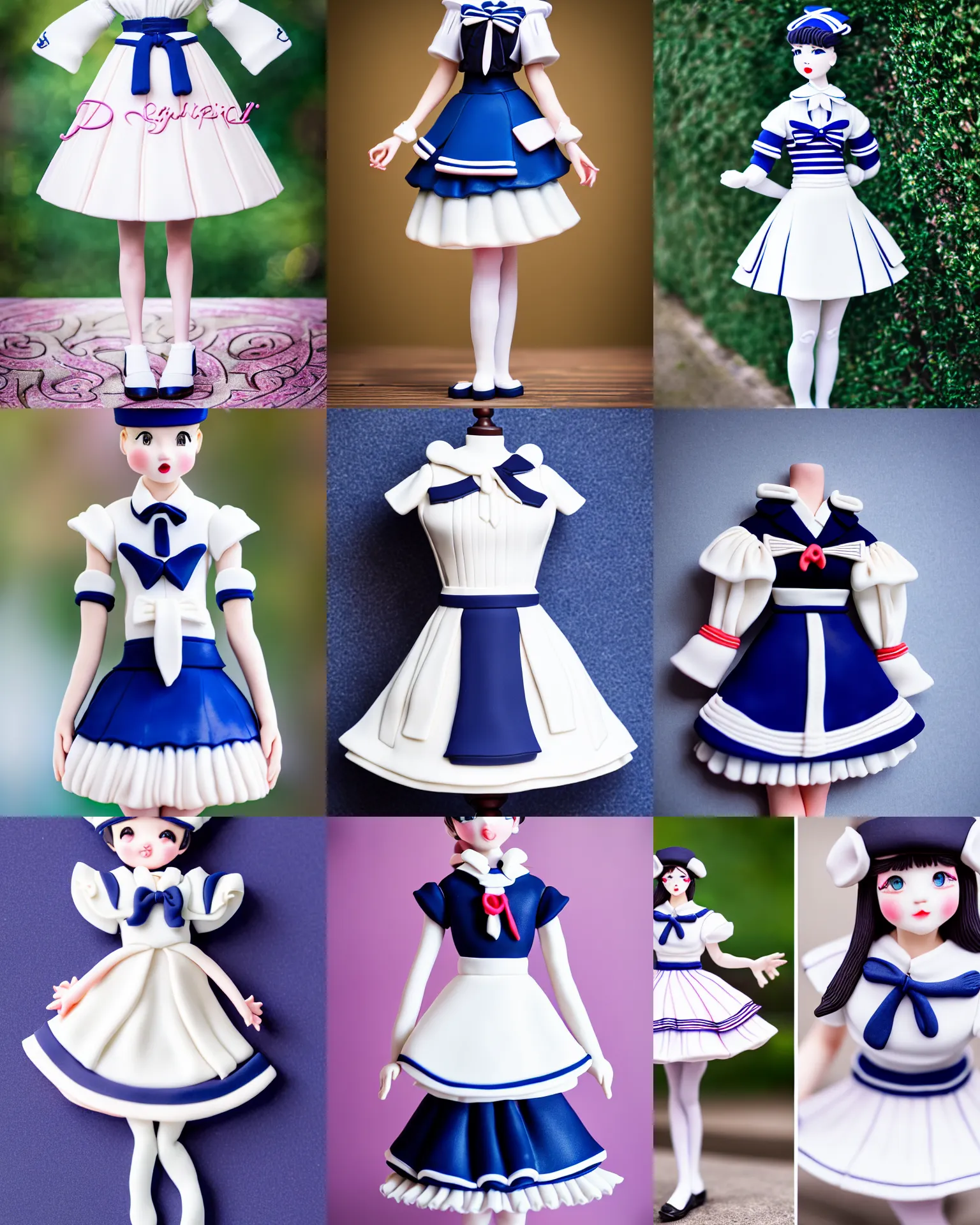 Prompt: delicate designer detailed couture stylized sailor uniform and skirt made of fondant, aesthetic cute with flutter, expert design, sigma 8 5 mm f _ 8, high detail photography