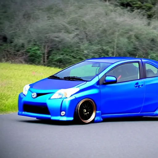 Prompt: blue toyota gr yaris drift on the road, initial d style