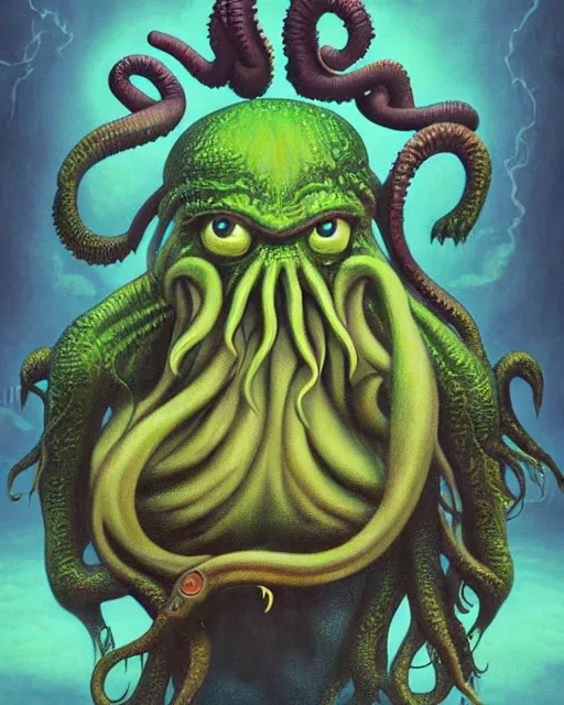 Image similar to cthulhu ， painting photoshop by mark ryden and pixar and hayao miyazaki, 8 k