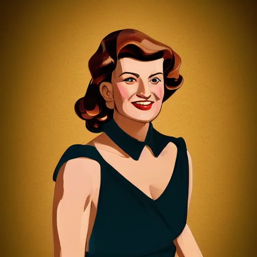 Image similar to smiling, happy, beautiful, intelligent, powerful ww 2 housewife, 2 9 years old, loving eyes, fully clothed, wise, beautiful, dramatic lighting, sharp focus, by stanley artgerm, dramatic lighting, trending on artstation, flat colour, geometric curves, gradient filter, art deco patterns