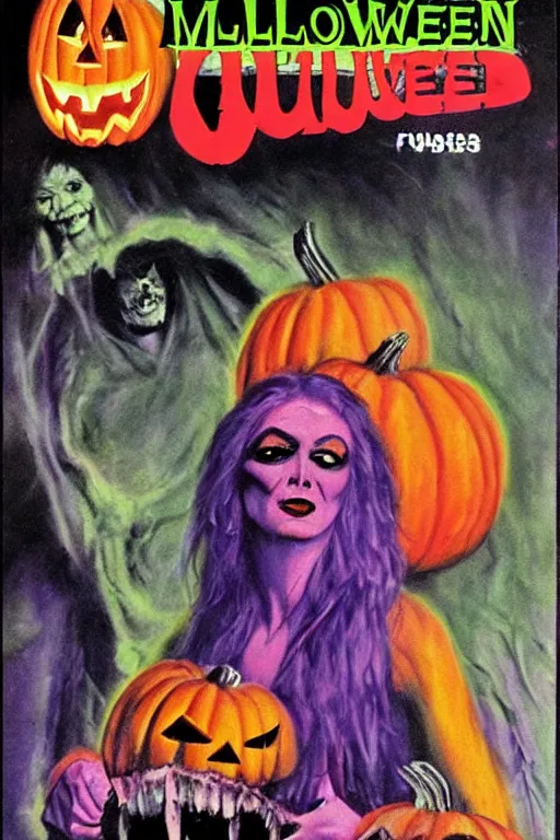 Prompt: halloween 1 9 7 8 painted by basil gogos for the cover of famous monsters magazine, pulp style, vintage, seventies, saturated color