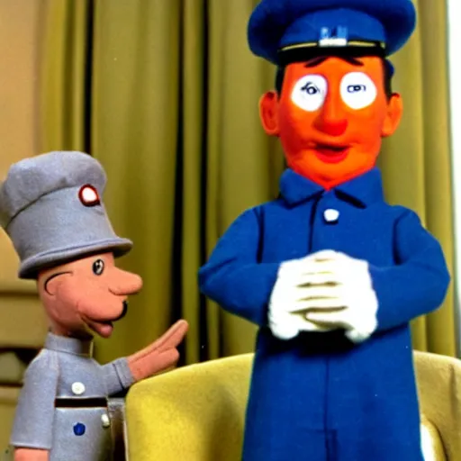 Image similar to herman goering as a puppet in postman pat, bbc