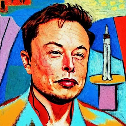 Prompt: elon musk as painted by picasso