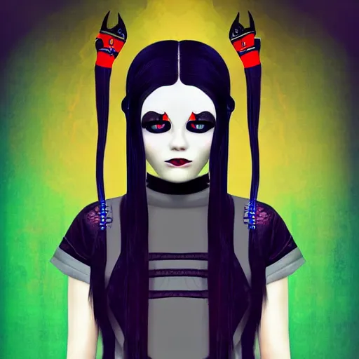 Prompt: Glitchpunk Wednesday Addams, digital art