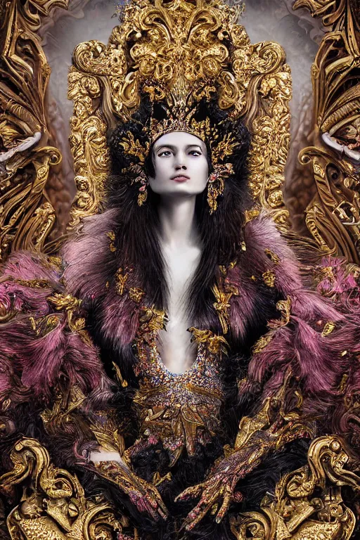 Image similar to hyper-realistic ultra-detailed maximalist and dramatic elegant luxury beautiful young empress portrait by igor goryunov and patricio clarey inspired by andrei riabovitchev and heidi taillefer Rendered by binx.ly 8k. Generative art. Fantastic realism. Scifi feel. Extremely Ornated. Intricate and omnious. Tools used: Blender Cinema4d Houdini3d zbrush. Unreal engine 5 Cinematic. Beautifully lit. No background. artstation. Deviantart. CGsociety.