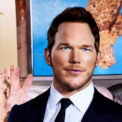 Prompt: Chris Pratt eating